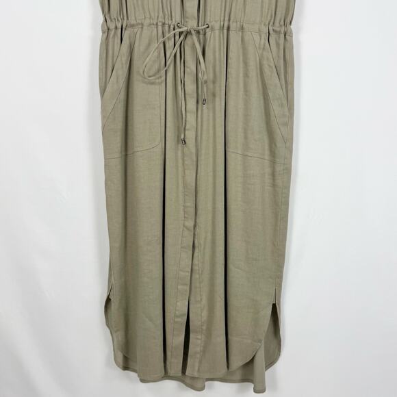 Vince Women's Linen Blend Cargo Shift Midi Dress Medium Sandbar Beige - Picture 5 of 14